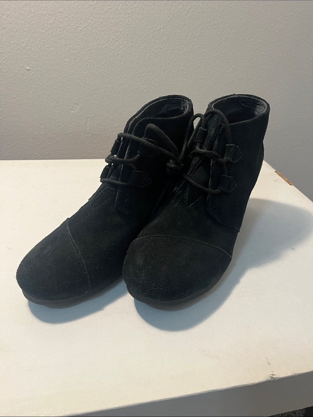 Toms Black Suede Lace-Up Ankle Booties